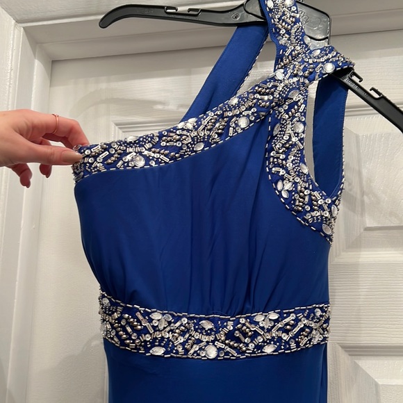 Off the shoulder prom dress blue with sequins - Picture 2 of 2